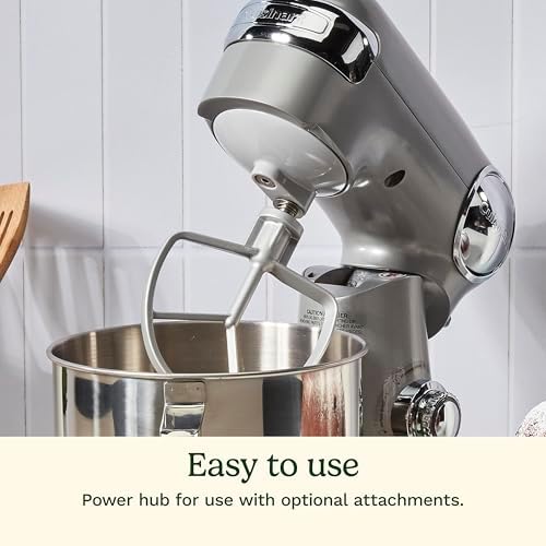 Cuisinart Stand Mixer, 12 Speeds, 5.5-Quart Mixing Bowl, Chef's Whisk, Flat Mixing Paddle, Dough Hook, and Splash Guard with Pour Spout, Silver Lining, SM-50BCNAS, Silver Lining
