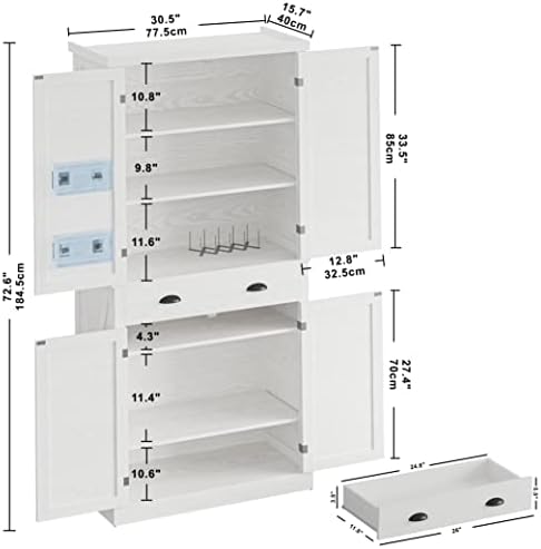 IRONCK Kitchen Pantry Storage Cabinet, 72.6" H Cupboard, White