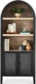 Best Choice Products 72" Tall Arched Pantry Cabinet w/Reeded Doors, 5-Tier Bookshelf, Armoire, Hutch, Bookcase, Storage Cabinet w/Adjustable Shelves, for Dining Room and Livingroom - Black Oak
