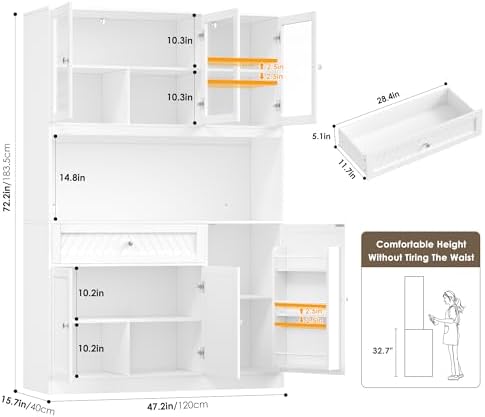 BOTLOG 72” Tall Kitchen Pantry Storage Cabinet with Painted Strip Door