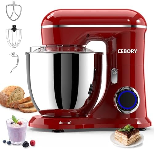 CEBORY 3-IN-1 Electric Stand Mixer, 6.5QT Bowl 660W 10-Speed Kitchen Mixer, Household Food Mixers include Dough Hook, Beater and Whisk, Bread Cake Mixer for Baking and Most Home Cooks, Red