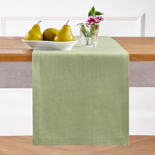 Solino Home 100% Pure Linen Table Runner Olive Long, Athena 14 x 144 in