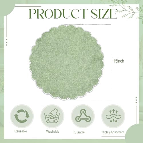 Set of 36 Sage Green Cotton Placemat 15 Inch Scalloped Placemat