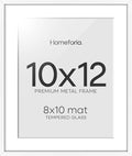 Homeforia 10x12 Picture Frame White, High End Metal 10x12 Poster Frames with Mat for 8x10, 10 x 12 White Frame Matted to 8 x 10 inch Photo, 10by12 Thin Hanging Frames, Tempered Glass, Wall Kit, Set of 1