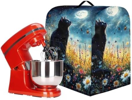 Black Cat Flower Stand Mixer Covers Universal 4.5-5 Quart Stand Mixer Covers Protector Dust Cover Accessories Kitchen Decoration