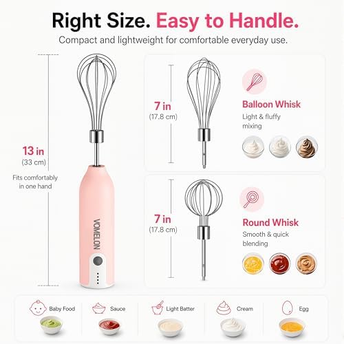 Electric Egg Beater Whisk, USB Charging Mixer, Three-Speed Adjustment, Suitable for Whisking Eggs, Cream, Sauce, Jam Supplements and More, Pink
