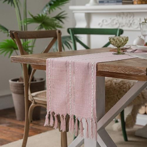 Niviy Pink Table Runner 72 Inches Long with Tassels - Gifts for Women, Birthday Table Decorations Linen Runners for Wedding Party Baby Shower Decor (Pink, 12"×72")