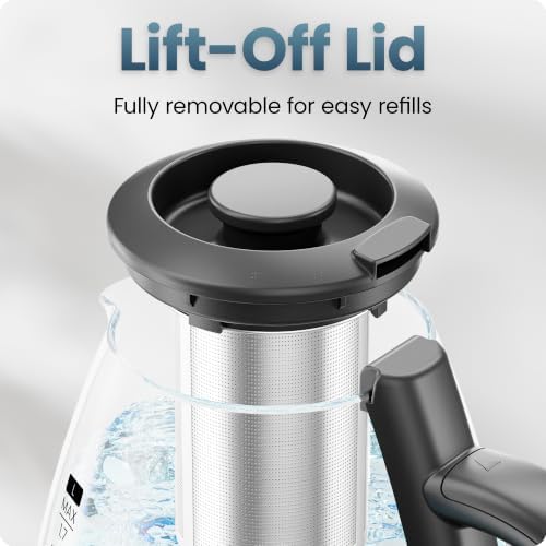 Chefman Electric Kettle with Tea Infuser, 1.7L 1500W, Removable Lid for Easy Cleaning, Boil-Dry Protection, Stainless Steel Filter, BPA Free, Auto Shut Off Hot Water Boiler, Glass Electric Tea Kettle - Image 5