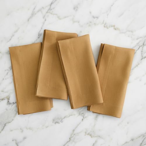 Solino Home 100% Linen Dinner Napkins Caramel, Fete 20 x 20 in, Set of 4
