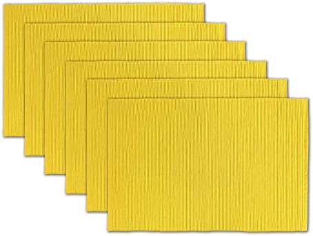 100% Cotton Ribbed Placemats - Set of 6-13 x 19 Inches - Yellow - Everyday/Thanksgiving/Fall Thick Construction Fabric Table Mats - Washable Reusable Place Mats - by AVKA Studio