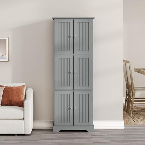 ChooChoo 63.2" Tall Bathroom Storage Cabinet with 6 Doors, Pantry Cabinet