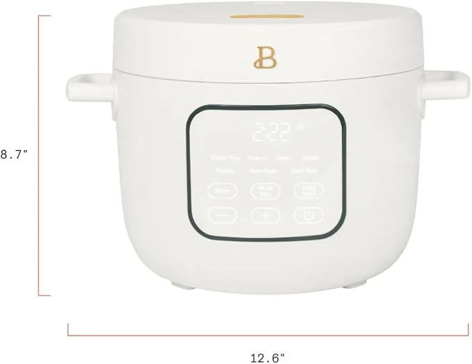 Beautiful 14-Cup Electric Rice & Grain Cooker, Ceramic Nonstick, 8 Presets, Slow Cook, Steamer Tray (White Icing)