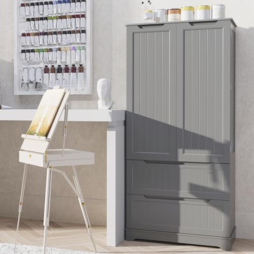Gizoon 63" Kitchen Pantry Cabinet with Drawers for Dining Room, Gray