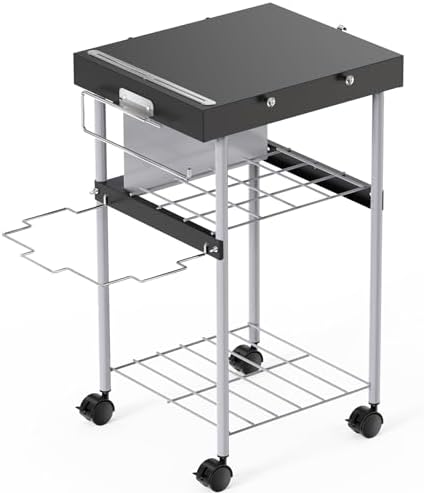 2-in-1 Grill Cart & Prep Table with Storage Shelves for Weber 22" & 18" Kettle Grills, Small Hook-On Grill Side Table, Grill Stand for Blackstone 17" Griddle for Ninja Woodfire Pitboss 150 Series