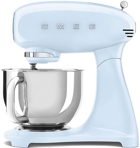 SMEG SMF05 Forte 5-Qt Stand Mixer with 750W Motor, Smooth Start & SteadyMix, Flex Edge Beater, 10 Speeds, Stainless Steel Bowl – Retro 50’s Style Planetary Mixer for Dough, Baking & Desserts-Blue