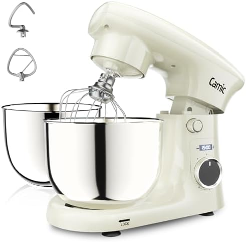 Camic Stand Mixer, 4.2QT+5.3QT Two bowls Electric Mixer,White
