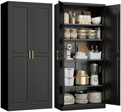UNICOLY 71" Kitchen Pantry Cabinet, Metal Pantry Storage Cabinet with Doors