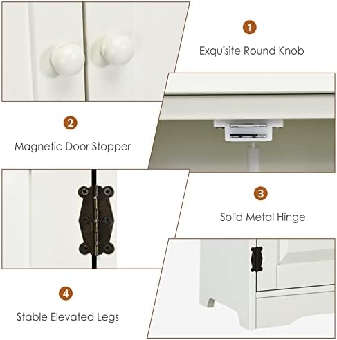 GIANTEX Kitchen Pantry Storage Cabinet, Wood Cupboard Organizer, Adjustable Shelf & Anti-Tilt Design Floor Cabinet for Living Room Bathroom (Cream White)