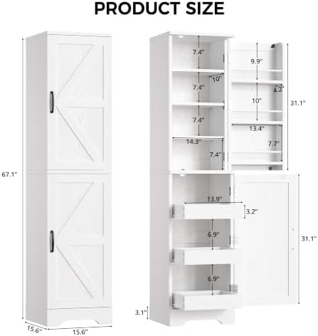 IRONCK Tall Pantry Cabinet, Narrow Kitchen Storage Cabinet with Drawers