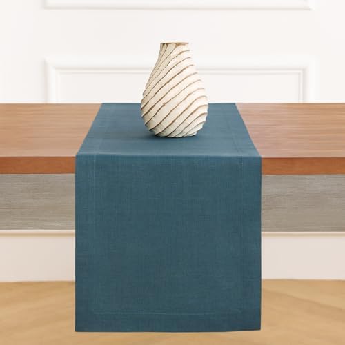 Solino Home 100% Pure Linen Table Runner Peacock Blue, Fete 14 x 120 in