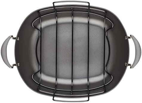 Anolon Advanced Hard Anodized Nonstick 2 Piece Roaster/Roasting Pan with Wire Rack, Oval, 16 Inch x 13 Inch, Dark Gray