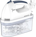 BAIGELONG Hand Mixer. 7-Speed Adjustable Kitchen Electric Mixer. With 5 Stainless Steel Attachments: 2 Hooks, 2 Beaters, 1 Whisk. Comes 1 Storage Box. Perfect for Bakers and New Starters, White