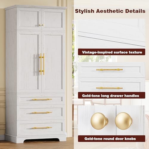 Ball & Cast 78" Tall Farmhouse Kitchen Pantry Cabinet,Freestanding Storage Cabinet with 8 Door Shelves, 3 Adjustable Shelves & 3 Large Drawers, Kitchen Pantry Cupboard for Dining Room, Bathroom, White