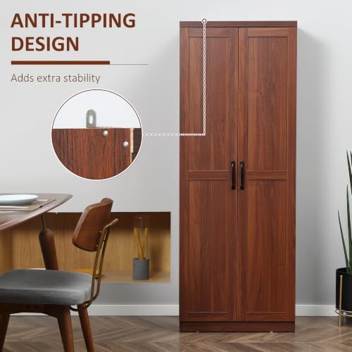 HOMCOM 63" Kitchen Pantry Cabinet with Doors and Adjustable Shelves, Brown