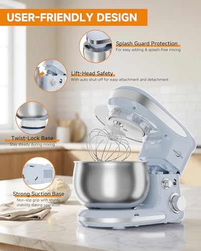 Stand Mixer 3.4QT Kitchen Electric Standing Mixer 6+P Speed 3-In-1 Blue