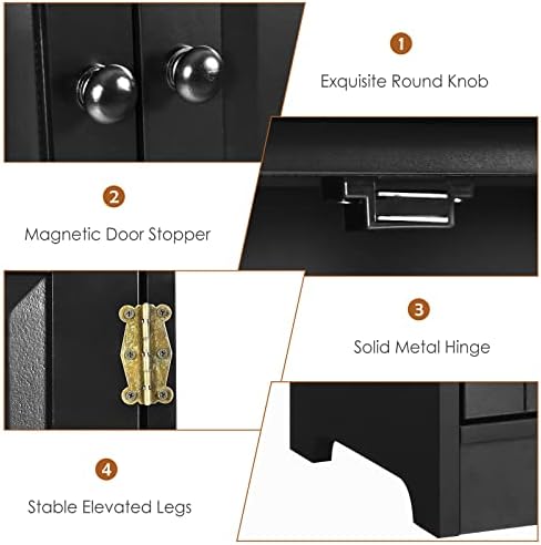 GIANTEX Kitchen Pantry Storage Cabinet, Wood Cupboard Organizer, Adjustable Shelf & Anti-Tilt Design Floor Cabinet for Living Room Bathroom (Black)