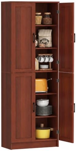 HOMCOM 67" Freestanding Kitchen Pantry 4-Door Cabinet Distressed Dark Brown