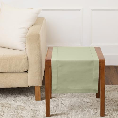 Solino Home Cotton Linen Table Runner Sage, Hemstitch Collection 14 x 36 in