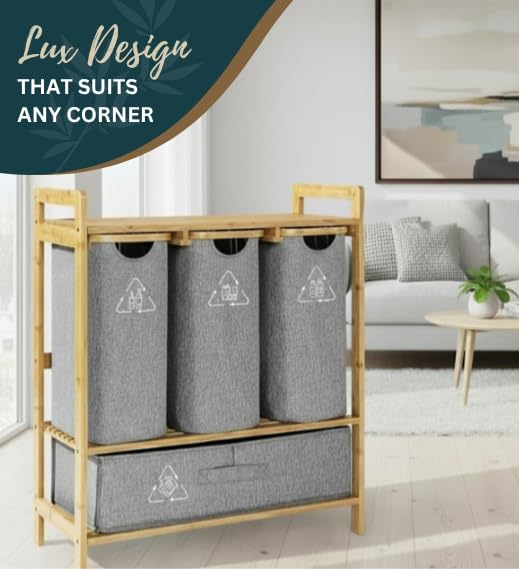 4 Section Recycling Bin for Kitchen – Trash and Recycle Bin Combo for Paper, Plastic, Cans – Indoor Recycling Station – Large Kitchen Trash Can – Office Trash and Recycle Bin Organizer