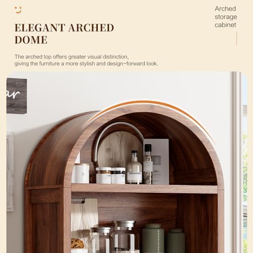 Ieejdn 71" Tall Arched Kitchen Pantry,Modern Fluted Wood Storage Cabinet with Doors,Adjustable Shelves,Organizer, Versatile Cupboard for Kitchen,Living Room,Dining Room,Bathroom,Walnut3