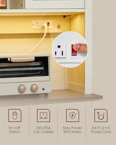 VASAGLE Pantry Cabinet with Lights and Charging Station