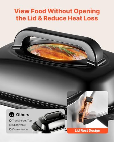 VEVOR Electric Roaster Oven, 22 Qt 1450W, Turkey Roasting Pan, Viewing Lid