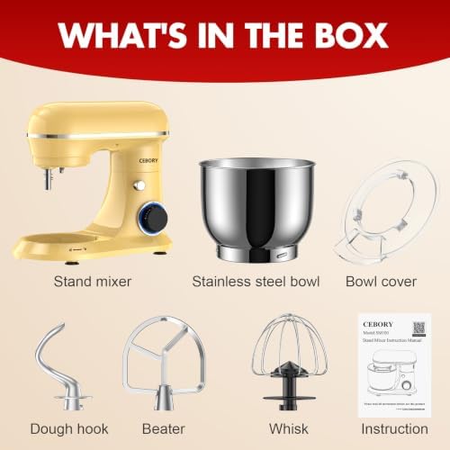 CEBORY Stand Mixer, 4QT 10+P-Speed Electric Kitchen Mixer with Bowl