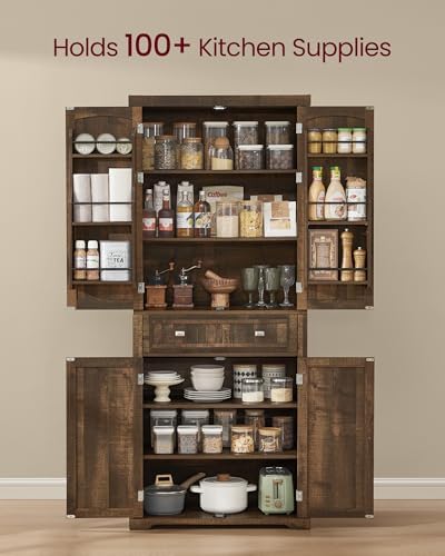 VASAGLE Pantry Cabinet, Freestanding Tall Cupboard with a Drawer
