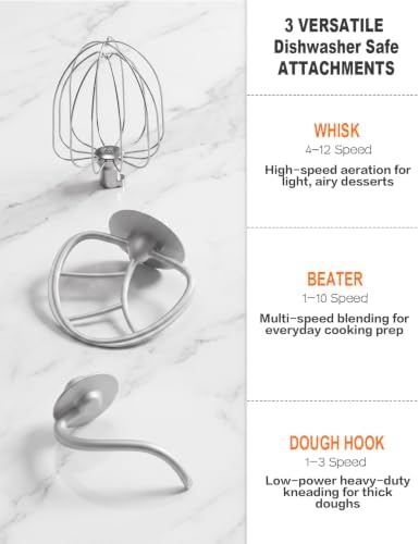 Stand Mixer, 6.5QT Tilt-Head Electric Kitchen Mixer 660W, 10-Speed Household food mixer with 304 Stainless Steel Bowl, Bread Cake Mixer include Dishwasher Safe Dough Hook, Beater and Whisk