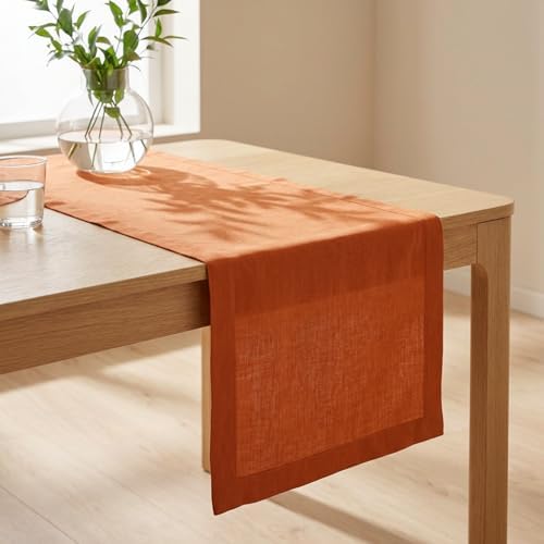 Solino Home 100% Pure Linen Dining Table Runner Orange, Fete 14 x 36 in