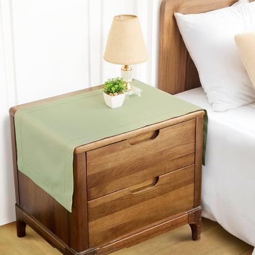 Solino Home Cotton Linen Table Runner Sage, Hemstitch Collection 14 x 60 in