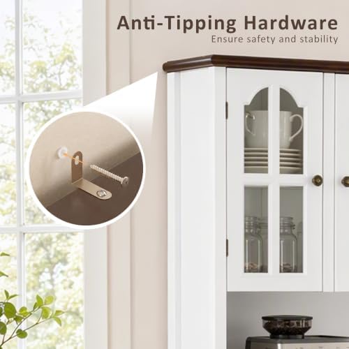 HOMCOM 71" Kitchen Pantry Cabinet Kitchen Hutch Window Pane Doors White