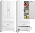 Polup 75" Metal Storage Cabinet, Kitchen Pantry Cabinet with 3 Drawers