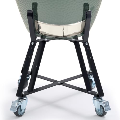 Large Big Green Egg Nest Grill Stand with Heavy Duty Locking Caster Wheels, Powder Coated Steel Rolling Cart for BGE Smoker Kamado Joe Accessories