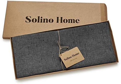 Solino Home 100% Pure Linen Table Runner Charcoal Grey, Athena 14 x 90 in