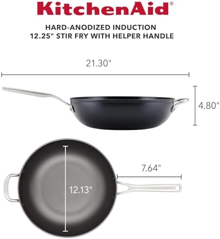 KitchenAid Hard-Anodized Nonstick Stir Fry Pan/Wok, 12.25-Inch, Matte Black