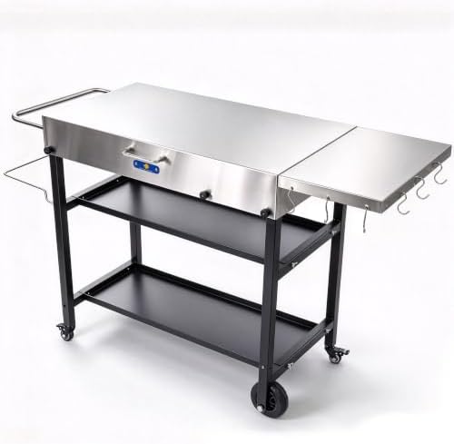 ARC Advanced Royal Champion 43" W x 17" D Grill Cart Table,Foldable Blackstone Griddle Stand,440lbs Stainless Steel Grill Table Pizza Oven Stand with Wheels for Ninja Woodfire Grill