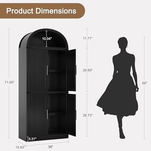 GarveeHome Arched Cabinet 71.6 in Tall Kitchen Pantry, Farmhouse Storage Cabinet, Large Bookshelf with Doors, Arched Bookcase with Cabinets, 5 Tier Kitchen Cabinets for Dining Room