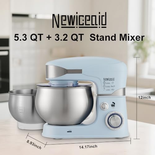 6-Speed 5.3QT+3.2QT Two-Bowl Stand Mixer, MISTY ICE BLUE