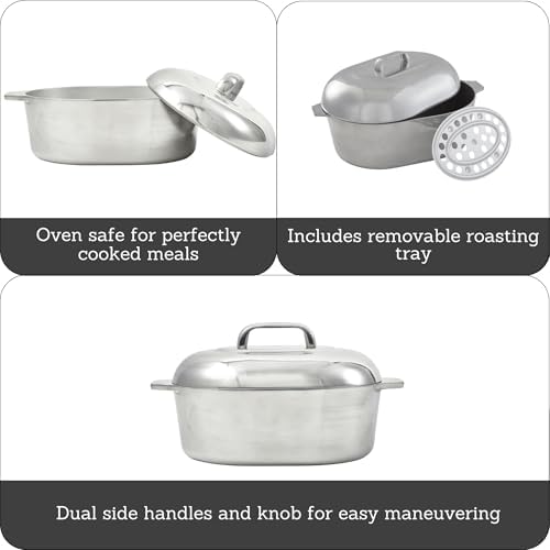 IMUSA USA Heavy Duty Cajun Oval Aluminum Roaster 15, Silver